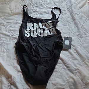 Fashion Nova Black "Bride Squad" Swimsuit Med